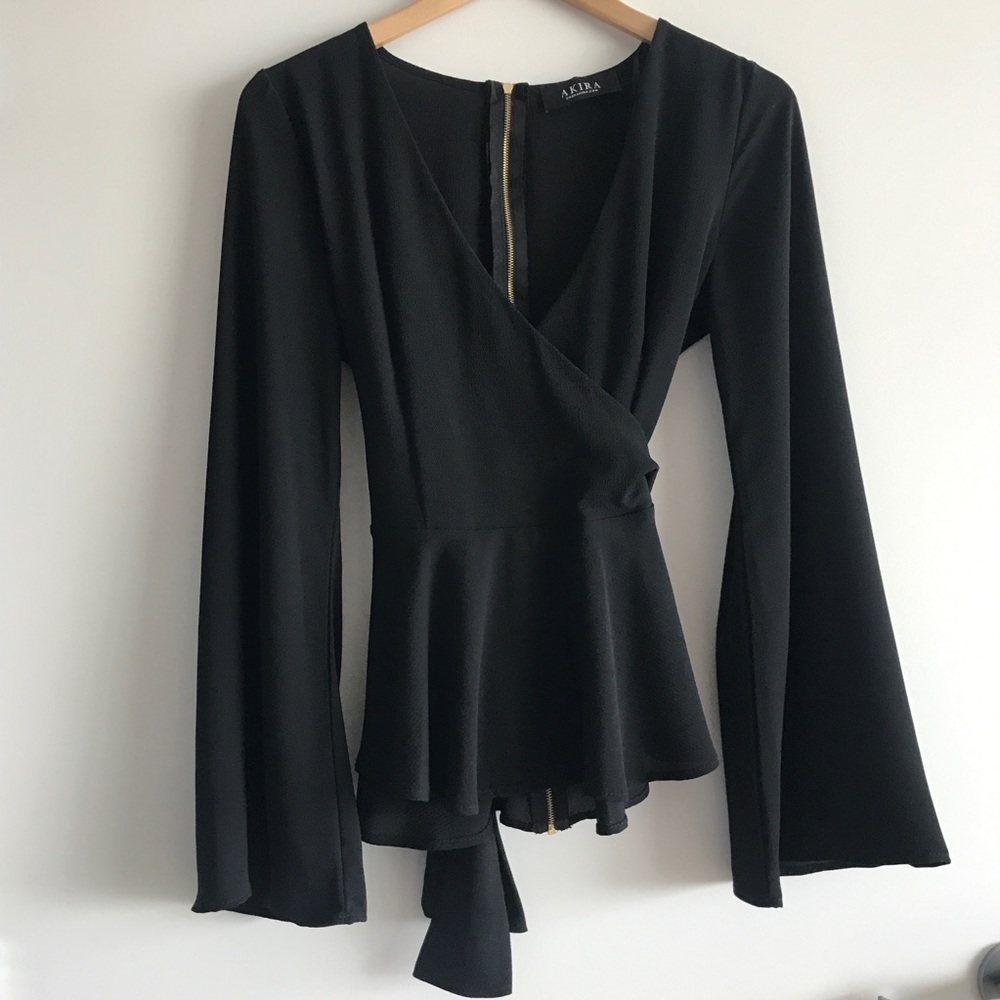 💛 SALE Akira long flared sleeve blouse with sash